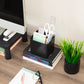 Mind Reader 2-Compartment Desktop Organizer, Removable Wood Divider, Non-Slip Base, Plastic and Wood