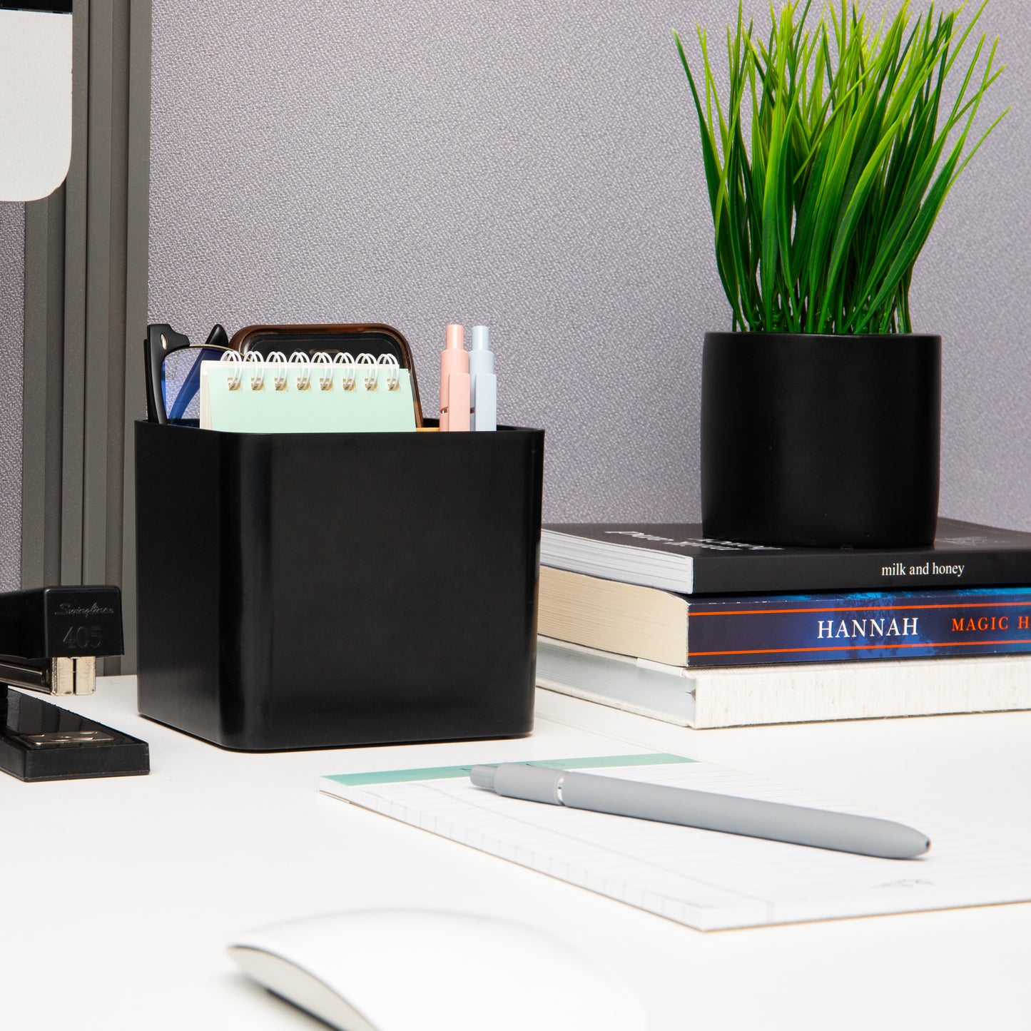 Mind Reader 2-Compartment Desktop Organizer, Removable Wood Divider, Non-Slip Base, Plastic and Wood