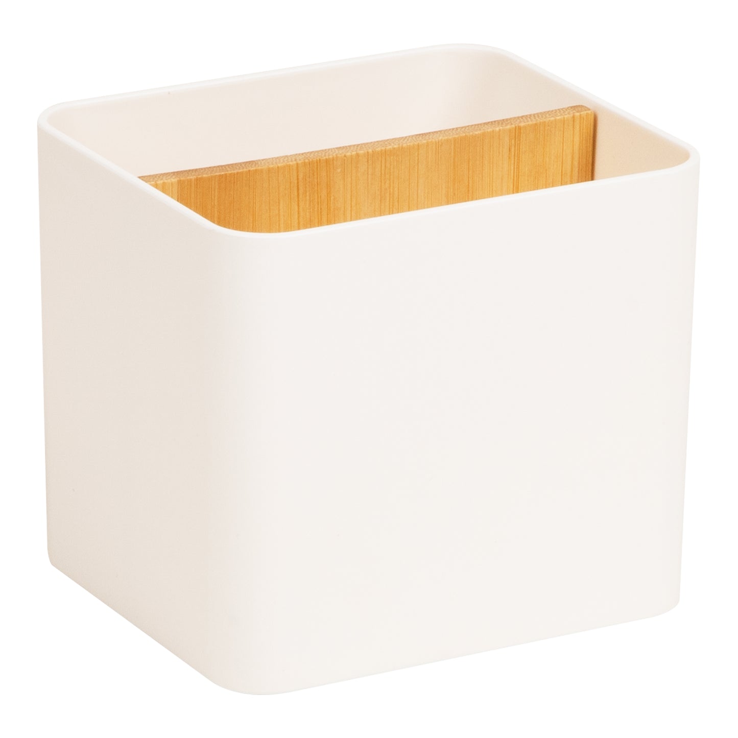 Mind Reader 2-Compartment Desktop Organizer, Removable Wood Divider, Non-Slip Base, Plastic and Wood