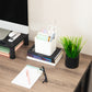 Mind Reader 2-Compartment Desktop Organizer, Removable Wood Divider, Non-Slip Base, Plastic and Wood
