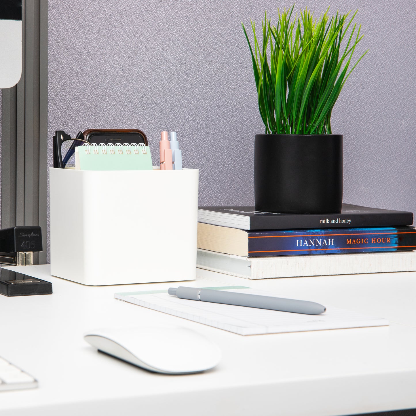 Mind Reader 2-Compartment Desktop Organizer, Removable Wood Divider, Non-Slip Base, Plastic and Wood