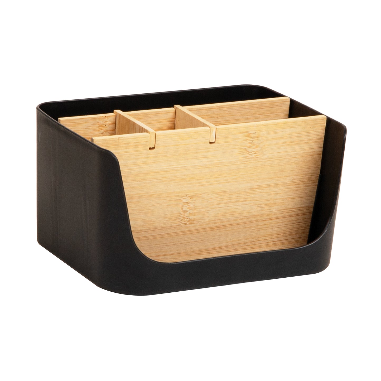 Mind Reader 5-Compartment Desktop Organizer, Adjustable Caddy, Plastic and Wood