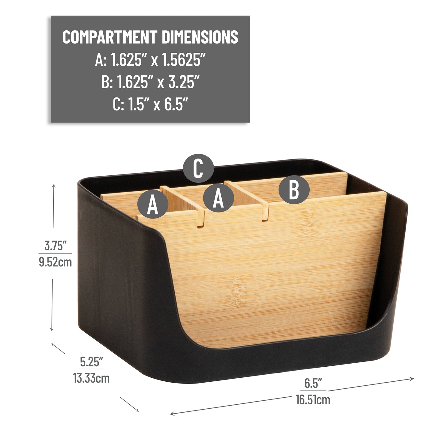 Mind Reader 5-Compartment Desktop Organizer, Adjustable Caddy, Plastic and Wood