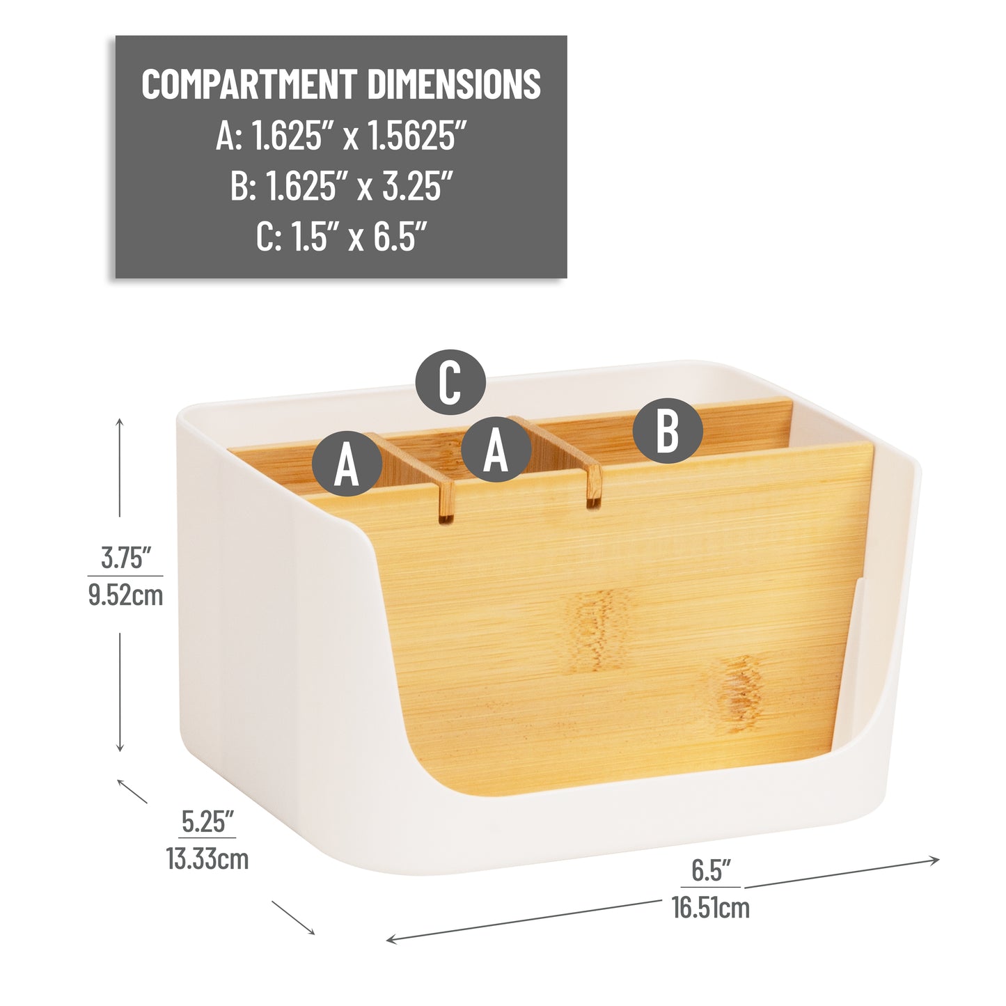 Mind Reader 5-Compartment Desktop Organizer, Adjustable Caddy, Plastic and Wood