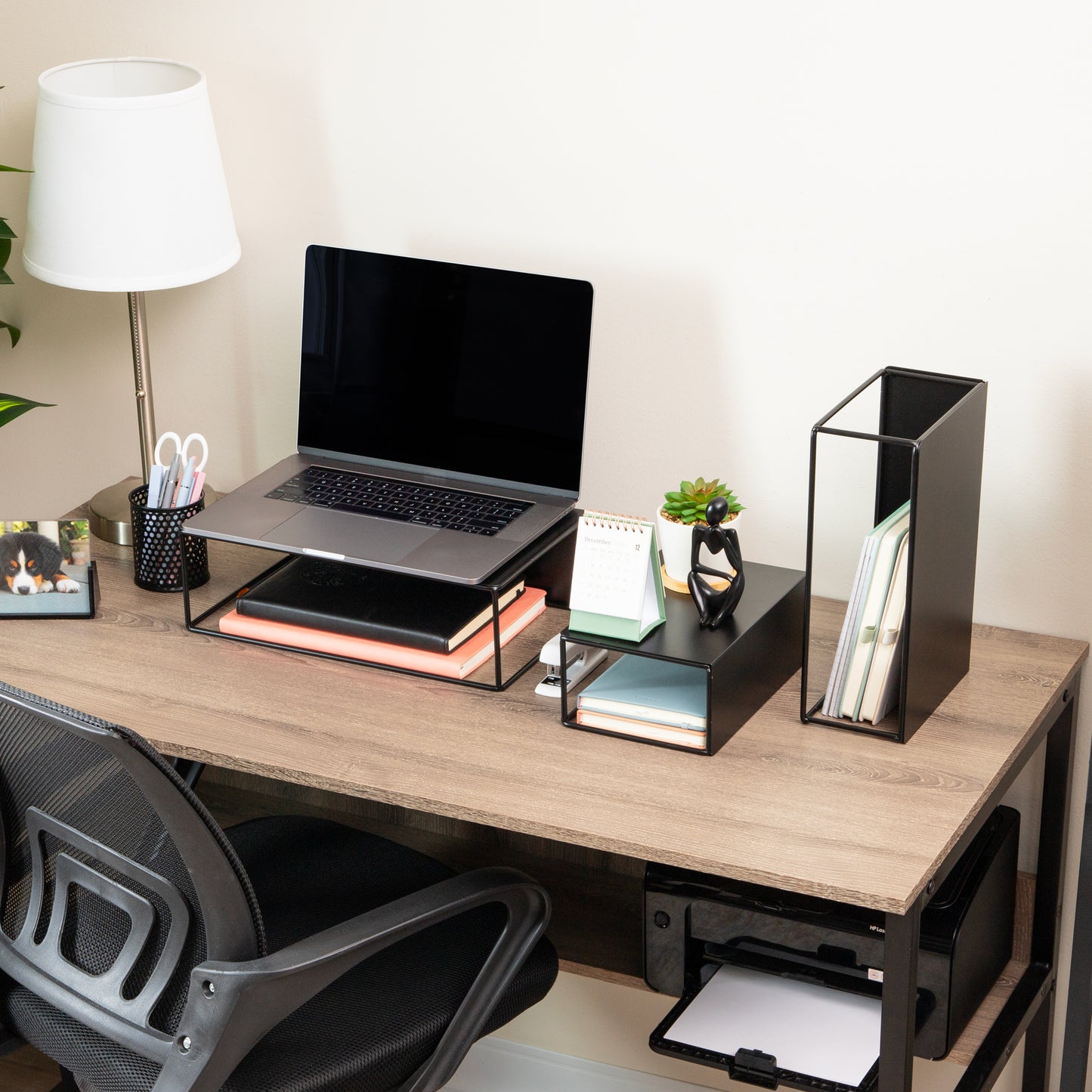 Mind Reader 3 Piece Metal Desktop Riser Set for Monitor, Laptop, and Office Organization, Set of 3, Black