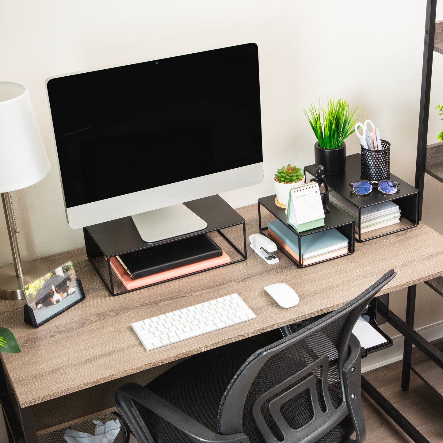 Mind Reader 3 Piece Metal Desktop Riser Set for Monitor, Laptop, and Office Organization, Set of 3, Black