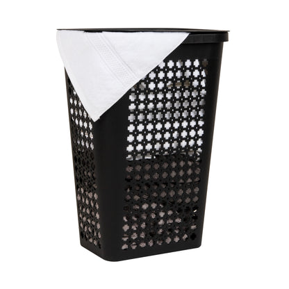 Mind Reader Slim Tapered Laundry Hamper with Lid, 50L Plastic Clothes Basket with Swiss Cross Cut-Outs, Lightweight & Ventilated Laundry Bin with Handles