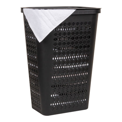 Mind Reader Slim Tapered Laundry Hamper with Lid, 50L Plastic Clothes Basket with Swiss Cross Cut-Outs, Lightweight & Ventilated Laundry Bin with Handles