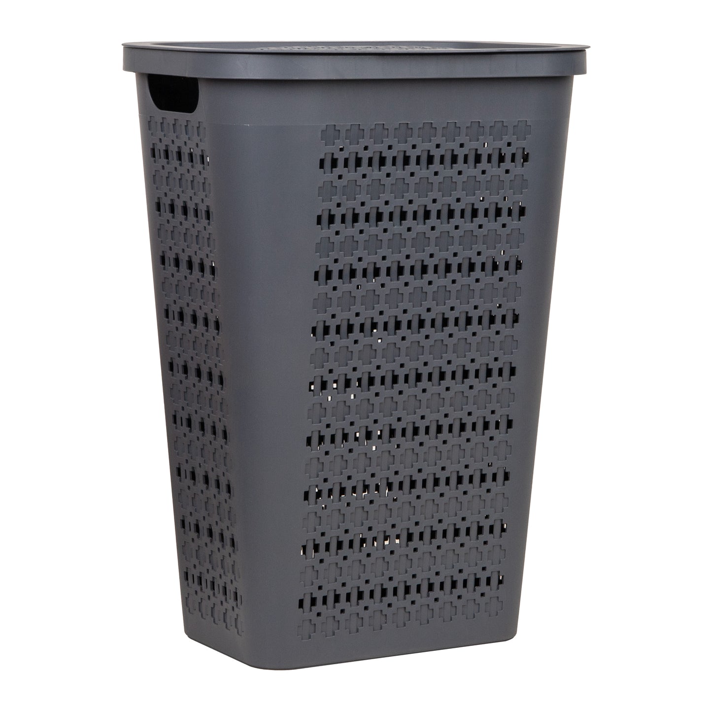 Mind Reader Slim Tapered Laundry Hamper with Lid, 50L Plastic Clothes Basket with Swiss Cross Cut-Outs, Lightweight & Ventilated Laundry Bin with Handles