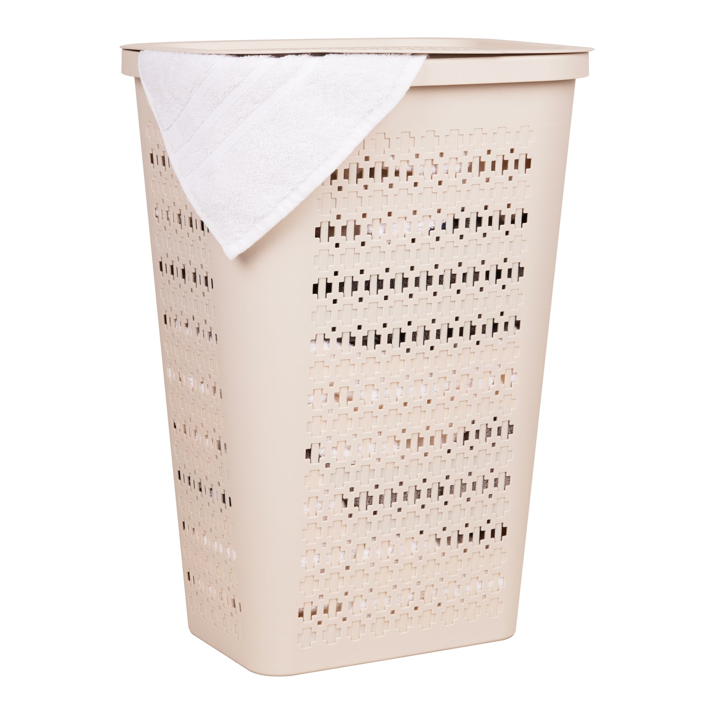 Mind Reader Slim Tapered Laundry Hamper with Lid, 50L Plastic Clothes Basket with Swiss Cross Cut-Outs, Lightweight & Ventilated Laundry Bin with Handles
