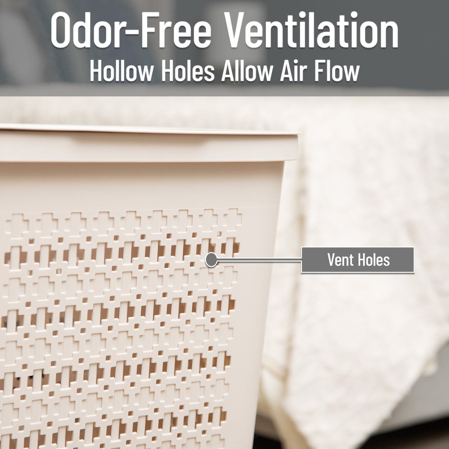 Mind Reader Slim Tapered Laundry Hamper with Lid, 50L Plastic Clothes Basket with Swiss Cross Cut-Outs, Lightweight & Ventilated Laundry Bin with Handles