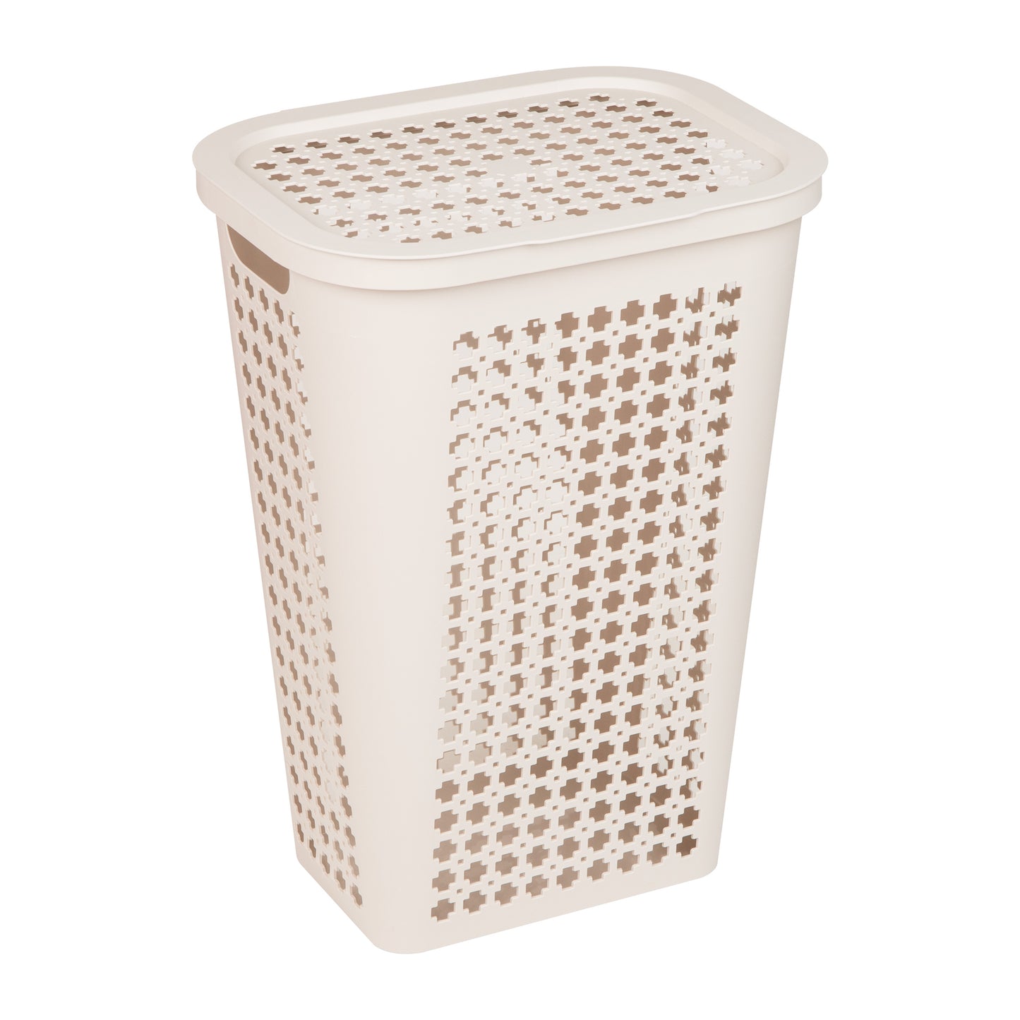 Mind Reader Slim Tapered Laundry Hamper with Lid, 50L Plastic Clothes Basket with Swiss Cross Cut-Outs, Lightweight & Ventilated Laundry Bin with Handles