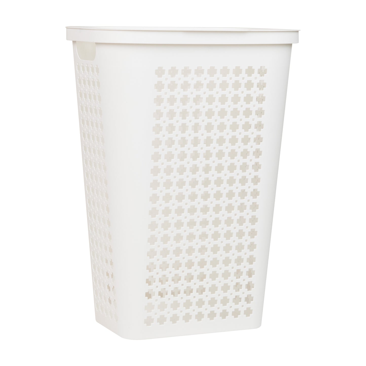 Mind Reader Slim Tapered Laundry Hamper with Lid, 50L Plastic Clothes Basket with Swiss Cross Cut-Outs, Lightweight & Ventilated Laundry Bin with Handles