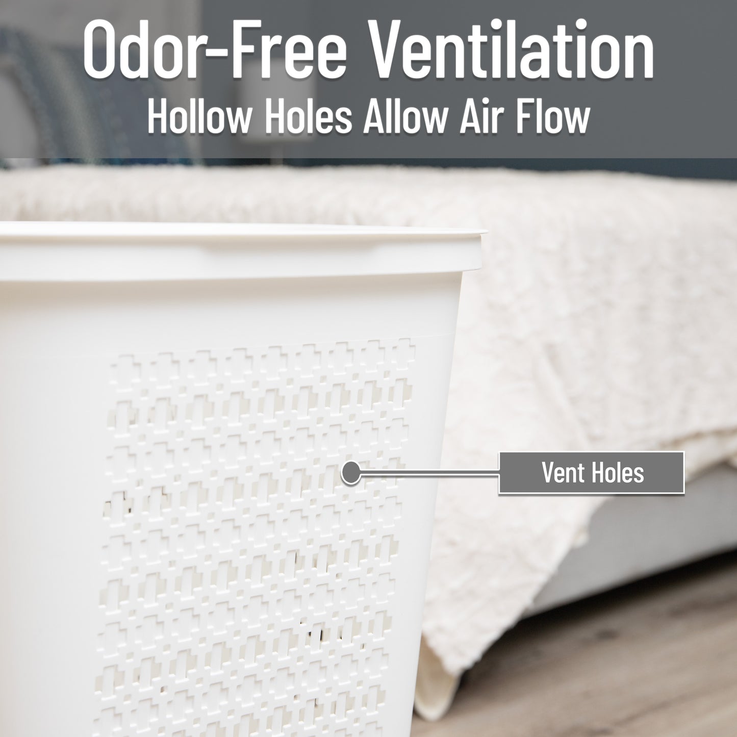 Mind Reader Slim Tapered Laundry Hamper with Lid, 50L Plastic Clothes Basket with Swiss Cross Cut-Outs, Lightweight & Ventilated Laundry Bin with Handles