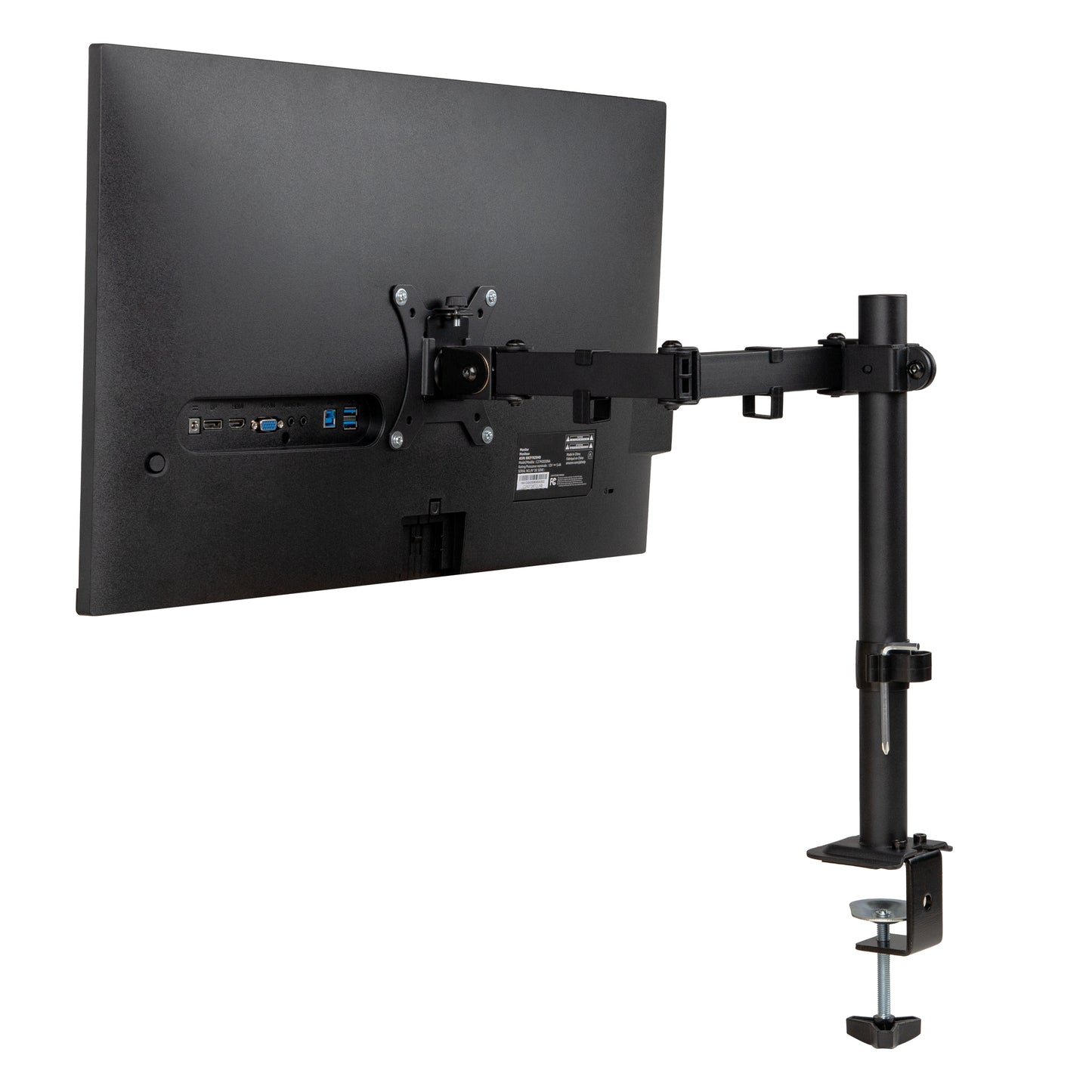 Mind Reader Single Monitor Desk Mount for 13–32 Inch Screens, Adjustable Tilt ±45°, Swivel ±90°, Rotate 180°, VESA 75x75/100x100, Holds up to 17.6 lbs, Cable Management, Quick Release, Black