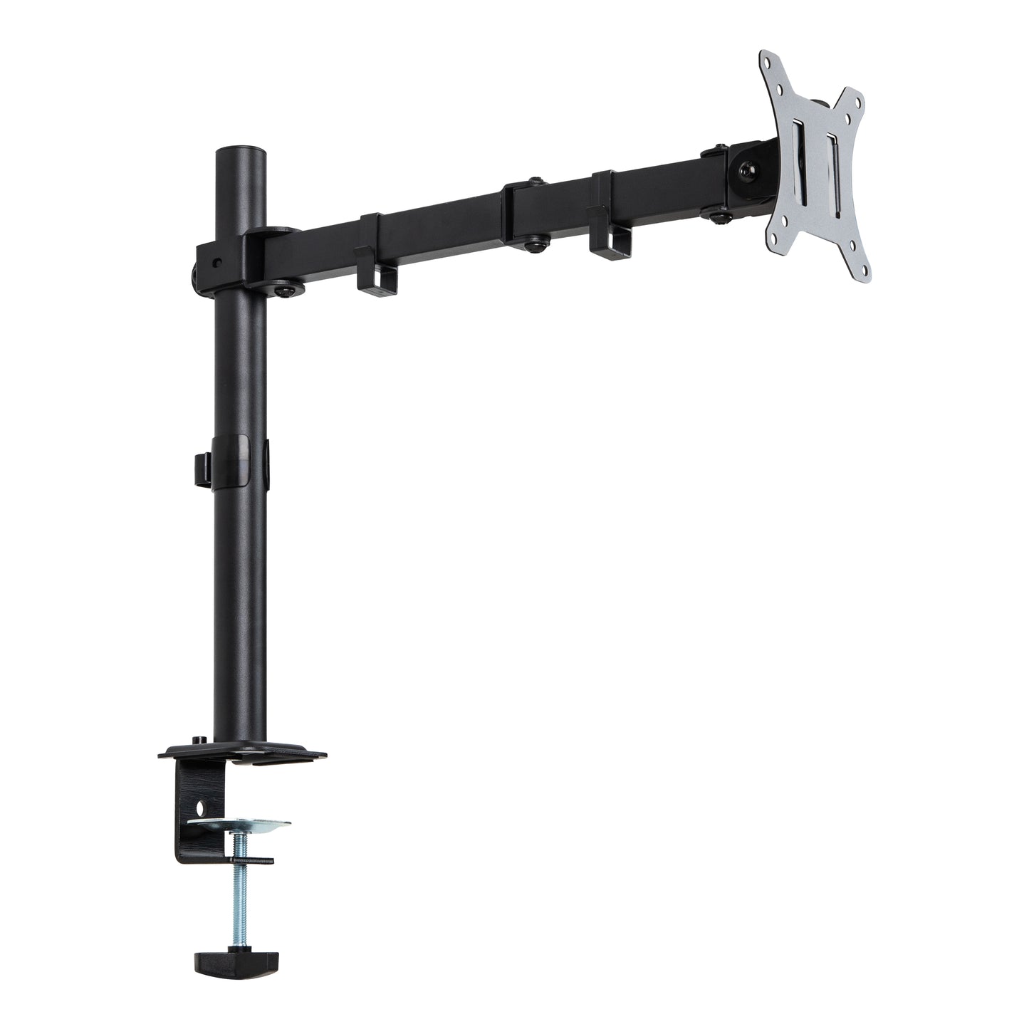 Mind Reader Single Monitor Desk Mount for 13–32 Inch Screens, Adjustable Tilt ±45°, Swivel ±90°, Rotate 180°, VESA 75x75/100x100, Holds up to 17.6 lbs, Cable Management, Quick Release, Black