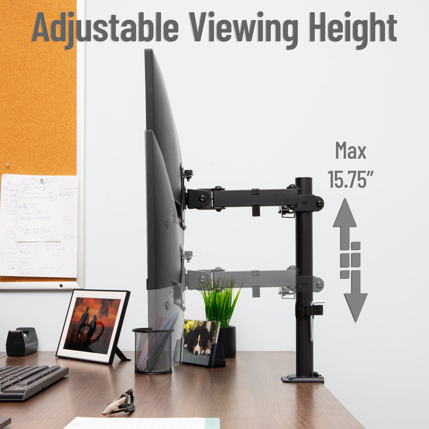 Mind Reader Single Monitor Desk Mount for 13–32 Inch Screens, Adjustable Tilt ±45°, Swivel ±90°, Rotate 180°, VESA 75x75/100x100, Holds up to 17.6 lbs, Cable Management, Quick Release, Black