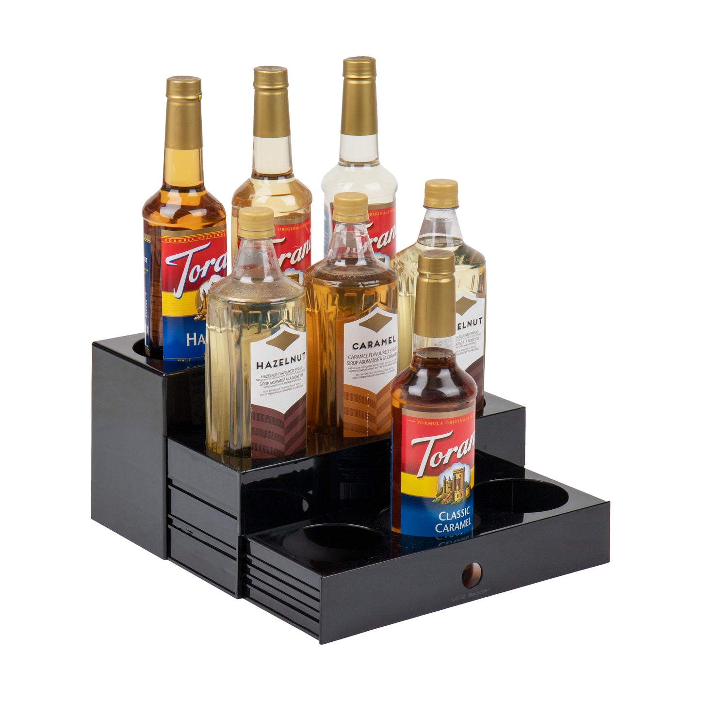Mind Reader Foundation Collection, 9-Compartment Nested Syrup Bottle Holder, 9 Bottle Capacity, Countertop Organizer, Breakroom, Bar, Acrylic, Black