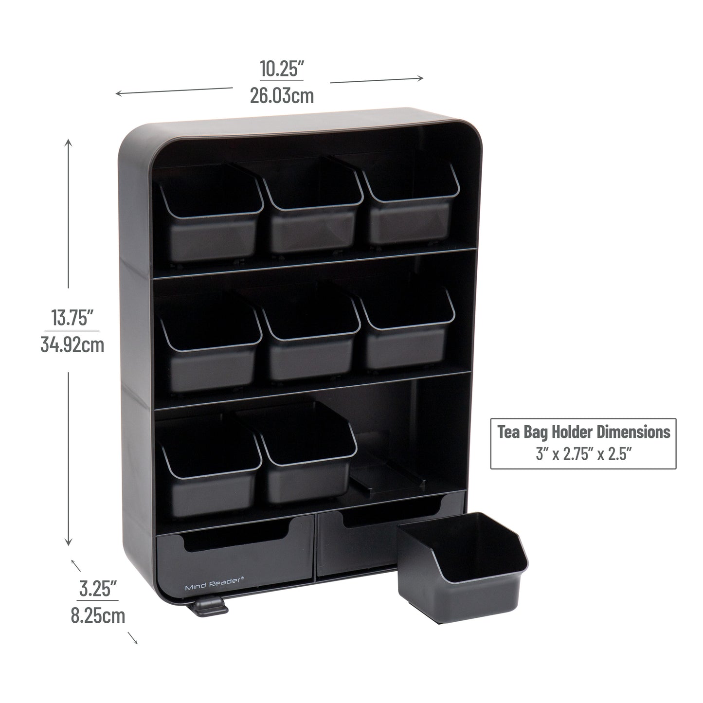 Mind Reader Tea Bag Organizer, Tea Station Organizer, Countertop Storage, Kitchen, Plastic, 10.25"L x 3.25"W x 13.75"H