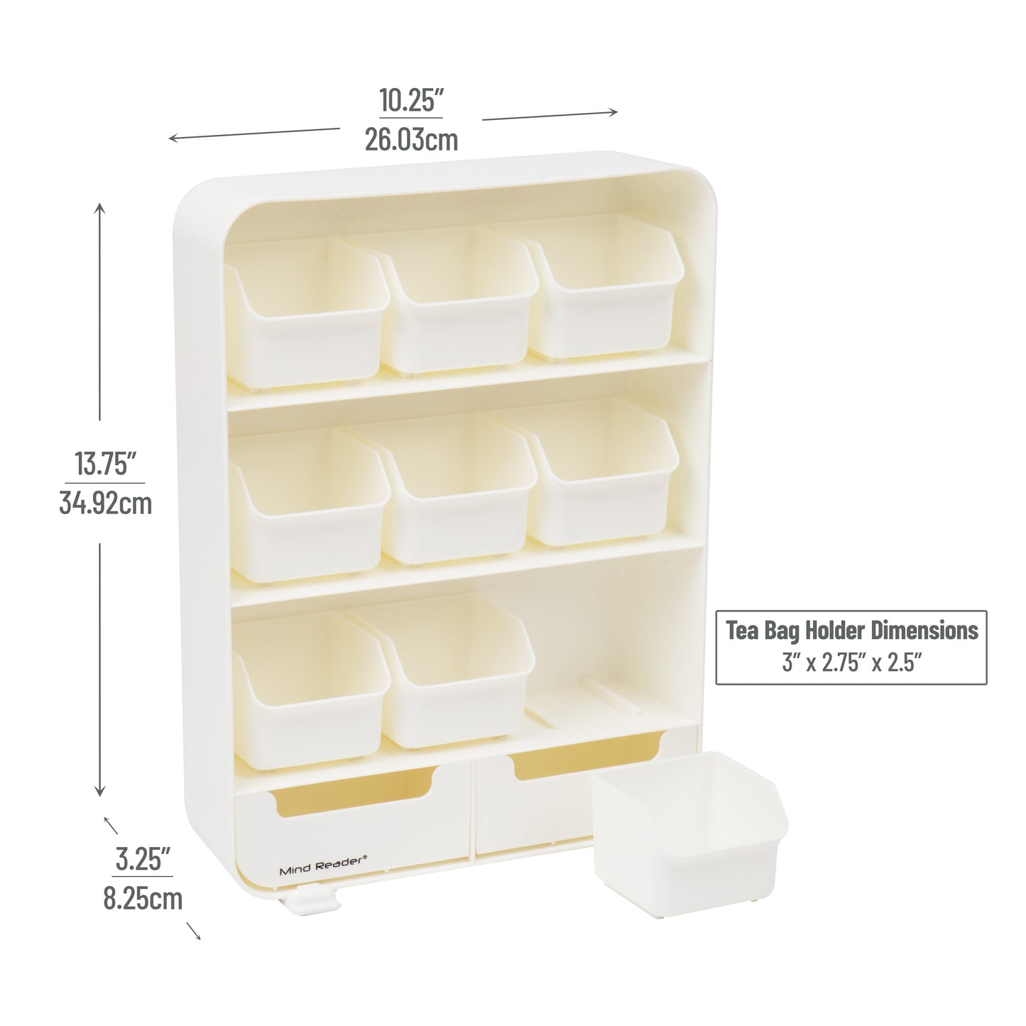 Mind Reader Tea Bag Organizer, Tea Station Organizer, Countertop Storage, Kitchen, Plastic, 10.25"L x 3.25"W x 13.75"H