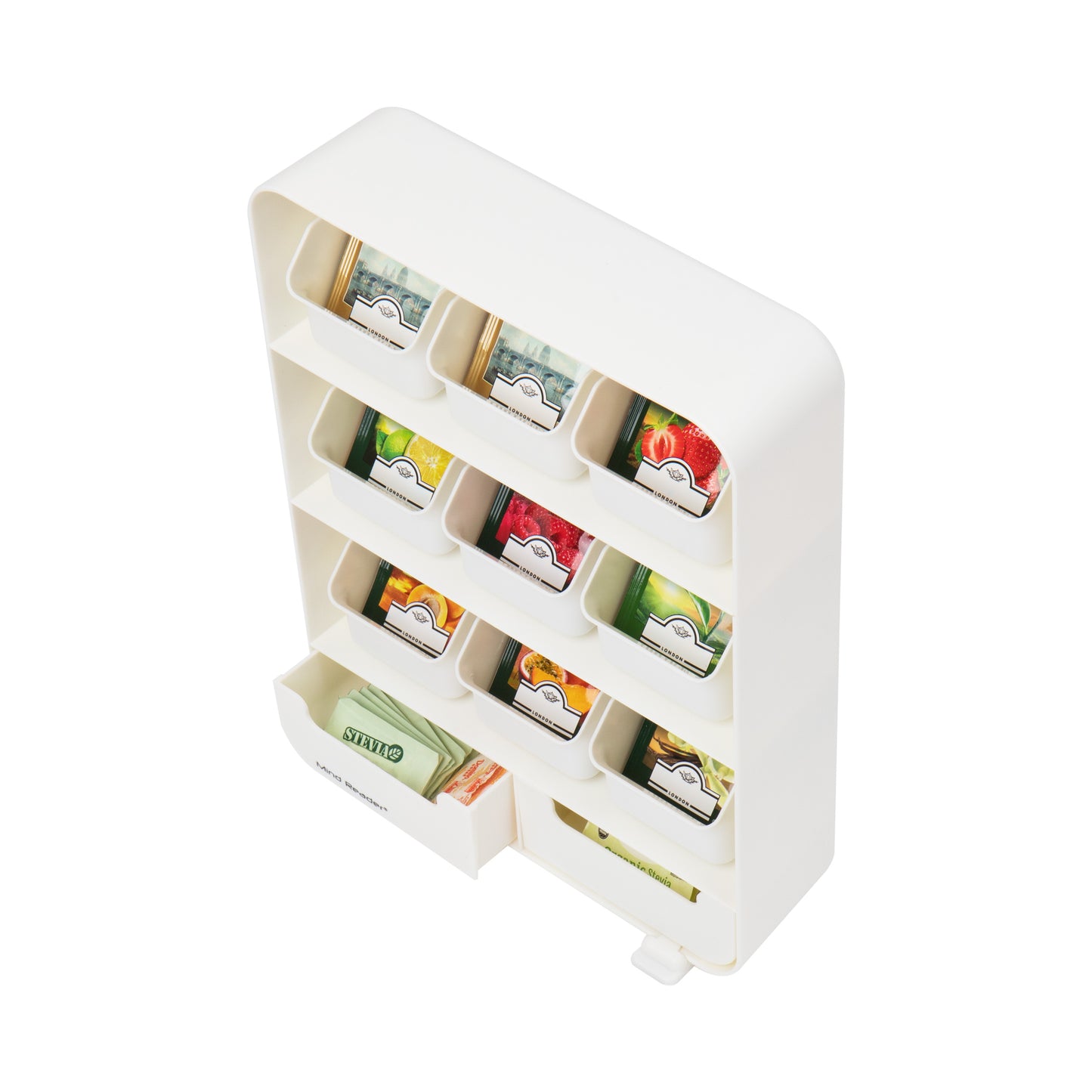 Mind Reader Tea Bag Organizer, Tea Station Organizer, Countertop Storage, Kitchen, Plastic, 10.25"L x 3.25"W x 13.75"H