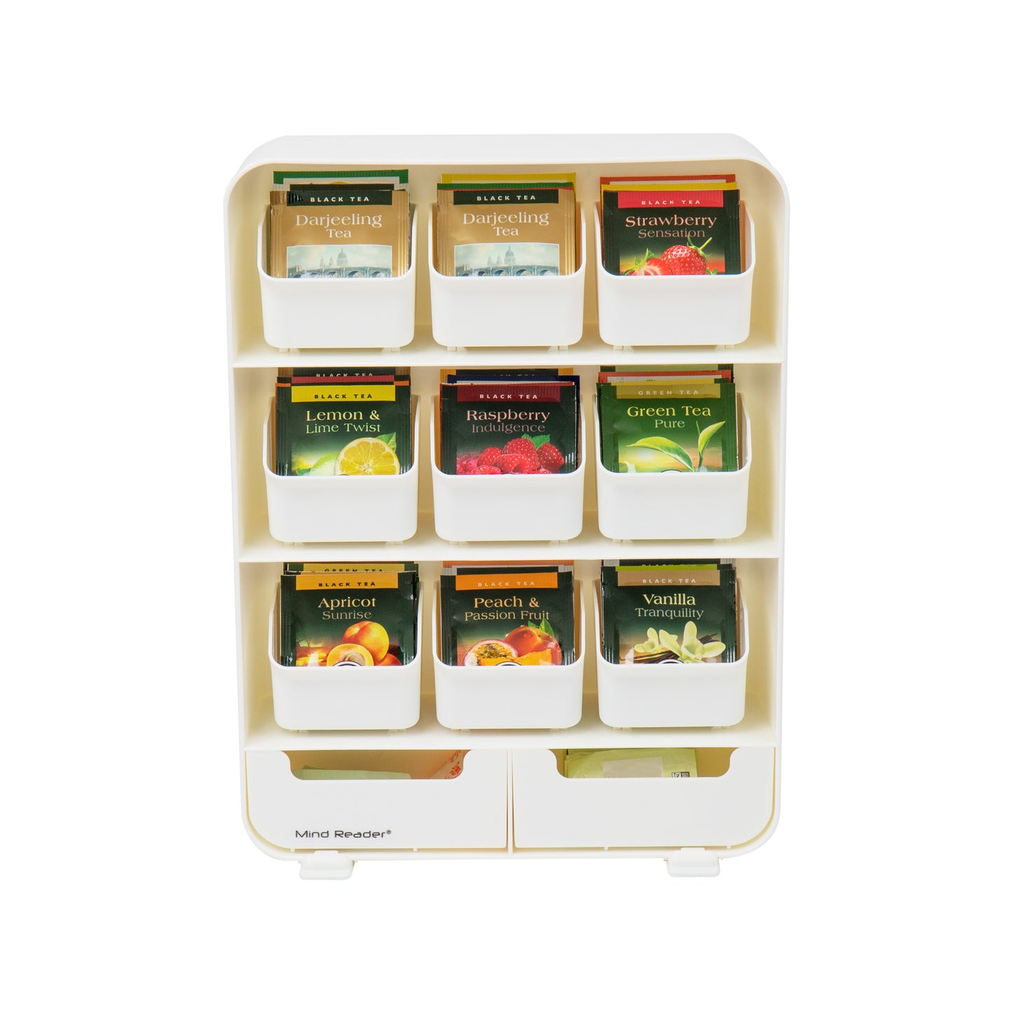 Mind Reader Tea Bag Organizer, Tea Station Organizer, Countertop Storage, Kitchen, Plastic, 10.25"L x 3.25"W x 13.75"H