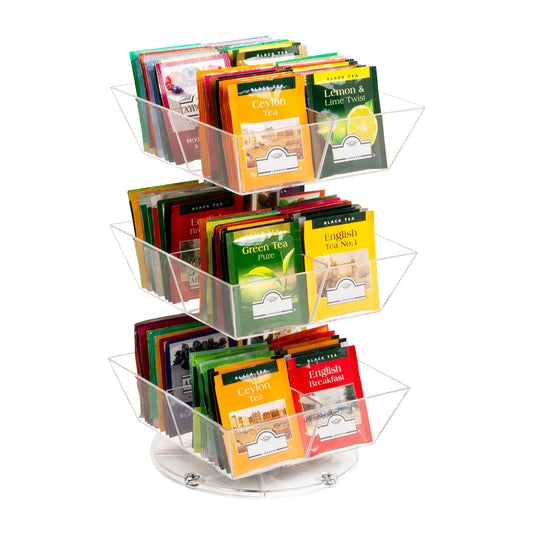 Mind Reader Mind Reader Tea Bag Carousel, 3 Tier Clear Acrylic Organizer with 12 Compartments, 360° Rotating Tea Station for Countertop Storage