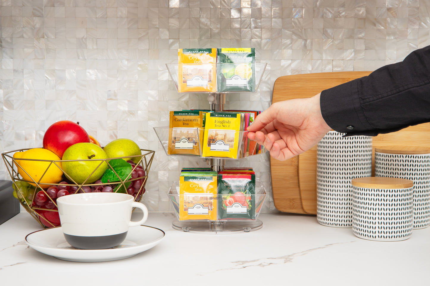 Mind Reader Mind Reader Tea Bag Carousel, 3 Tier Clear Acrylic Organizer with 12 Compartments, 360° Rotating Tea Station for Countertop Storage