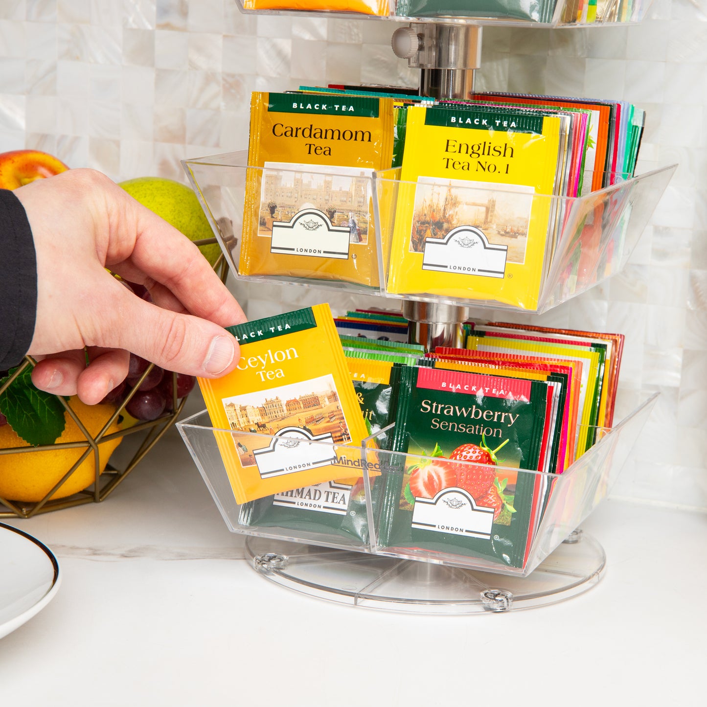 Mind Reader Mind Reader Tea Bag Carousel, 3 Tier Clear Acrylic Organizer with 12 Compartments, 360° Rotating Tea Station for Countertop Storage