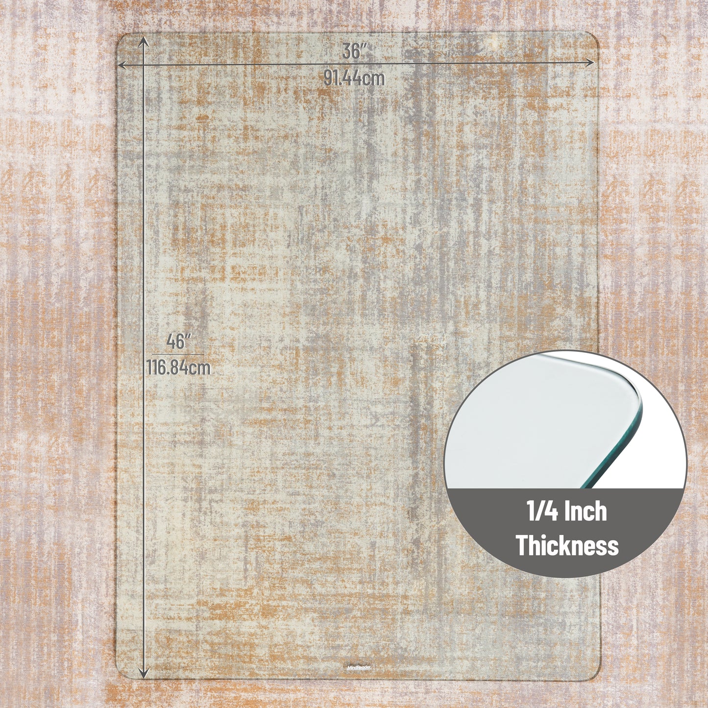 Mind Reader Tempered Glass Chair Mat, Clear Floor Protector for Hard Floors or Low-Pile Carpet Only, Heavy-Duty Glass Mat for Office or Home, 46" x 36", Clear
