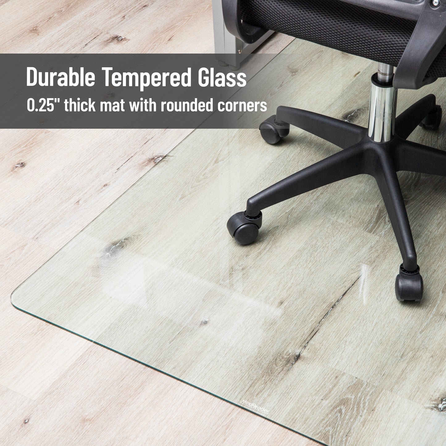 Mind Reader Tempered Glass Chair Mat, Clear Floor Protector for Hard Floors or Low-Pile Carpet Only, Heavy-Duty Glass Mat for Office or Home, 46" x 36", Clear