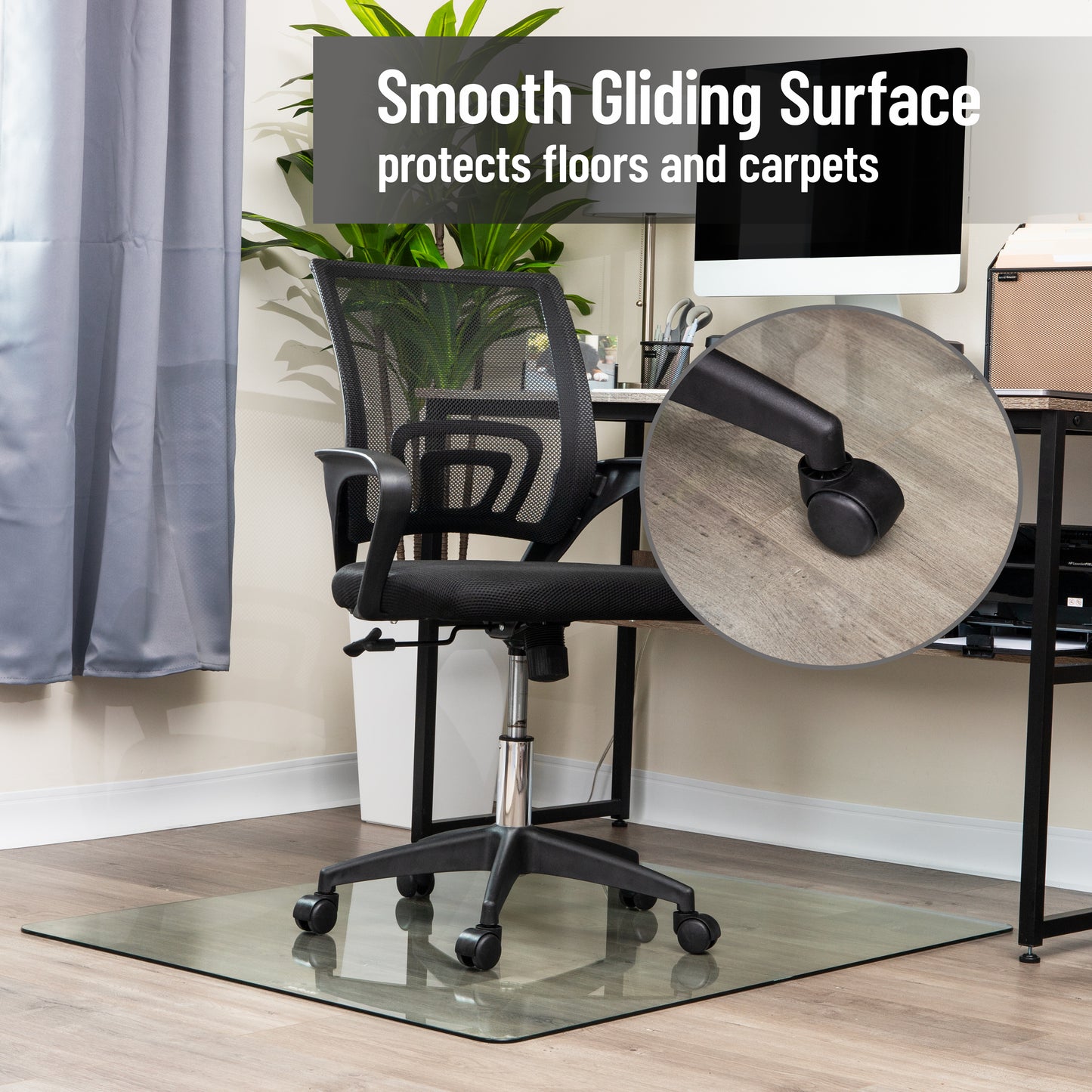 Mind Reader Tempered Glass Chair Mat, Clear Floor Protector for Hard Floors or Low-Pile Carpet Only, Heavy-Duty Glass Mat for Office or Home, 46" x 36", Clear