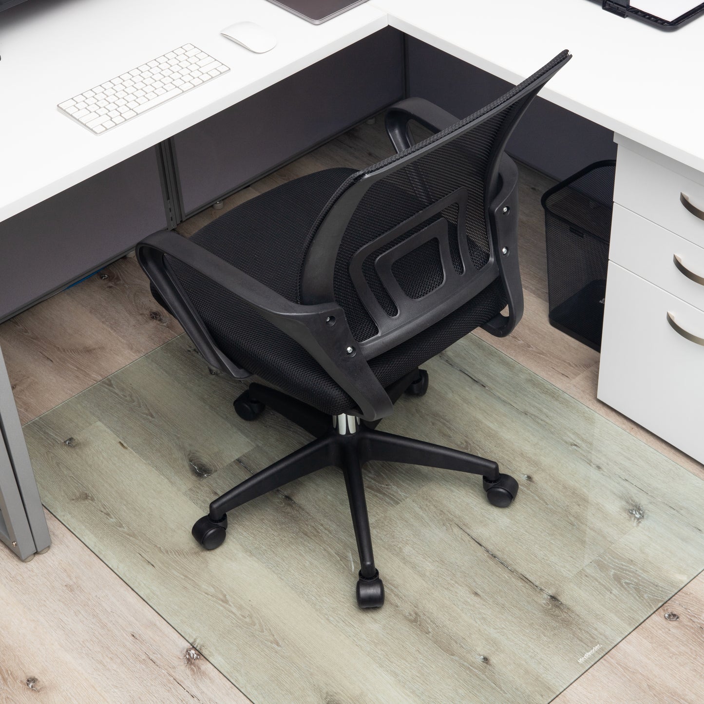 Mind Reader Tempered Glass Chair Mat, Clear Floor Protector for Hard Floors or Low-Pile Carpet Only, Heavy-Duty Glass Mat for Office or Home, 46" x 36", Clear