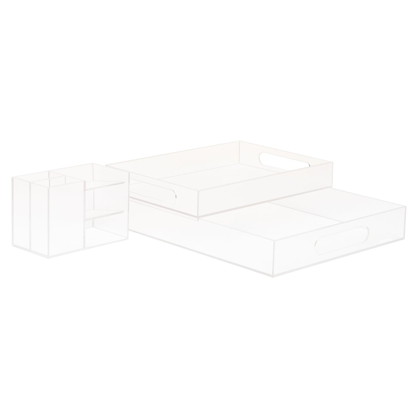 Mind Reader 3-Piece Acrylic Desktop Organizer Set, Frosted Clear Paper Tray, Accessory Tray, Pen and Supply Organizer, Modular Desk Organization System