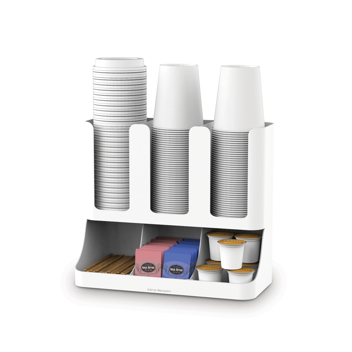 Mind Reader Cup and Condiment Station, Countertop Organizer, Coffee Bar, Kitchen, Stirrers, 13"L x 6.4"W x 11.5"H