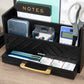 Mind Reader 5-Compartment Desktop Organizer, Rustic Wooden Storage Rack with Drawer for Papers, Accessories, and Office Supplies, 12.5"L x 4.25"W x 7.5"H, Black