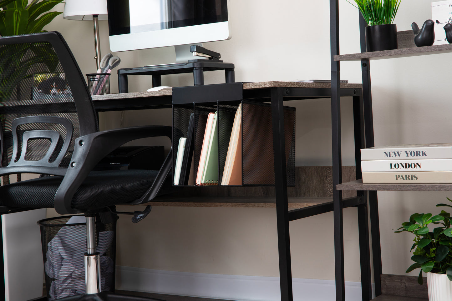 Mind Reader Slide-On Under Desk File Organizer, No Tools Required, Hanging Storage for Laptops, Folders, and Notebooks, Metal, Black