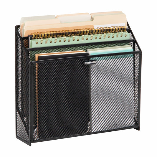 Mind Reader Vertical File Storage, Desktop Organizer, Wall Mount, Office, Metal Mesh, 12.5"L x 3.75"W x 11.5"H
