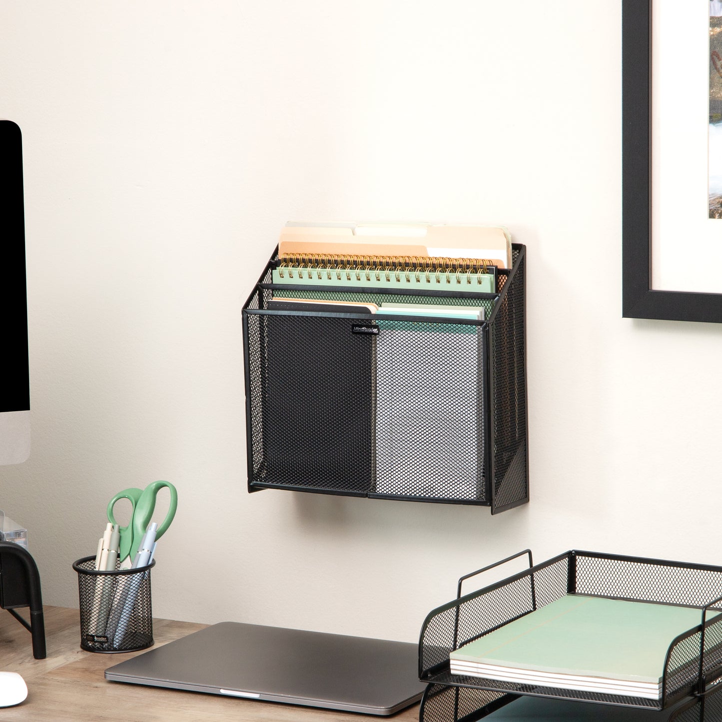 Mind Reader Vertical File Storage, Desktop Organizer, Wall Mount, Office, Metal Mesh, 12.5"L x 3.75"W x 11.5"H
