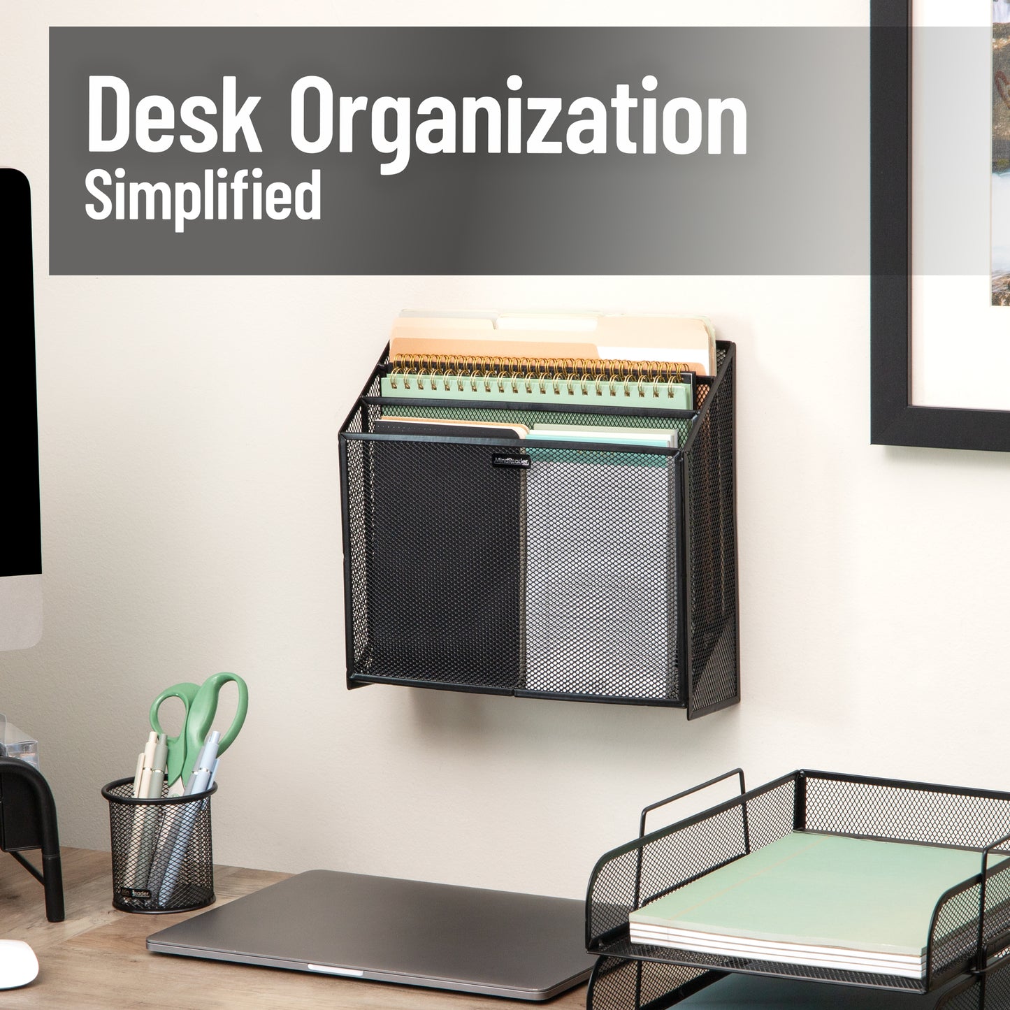 Mind Reader Vertical File Storage, Desktop Organizer, Wall Mount, Office, Metal Mesh, 12.5"L x 3.75"W x 11.5"H