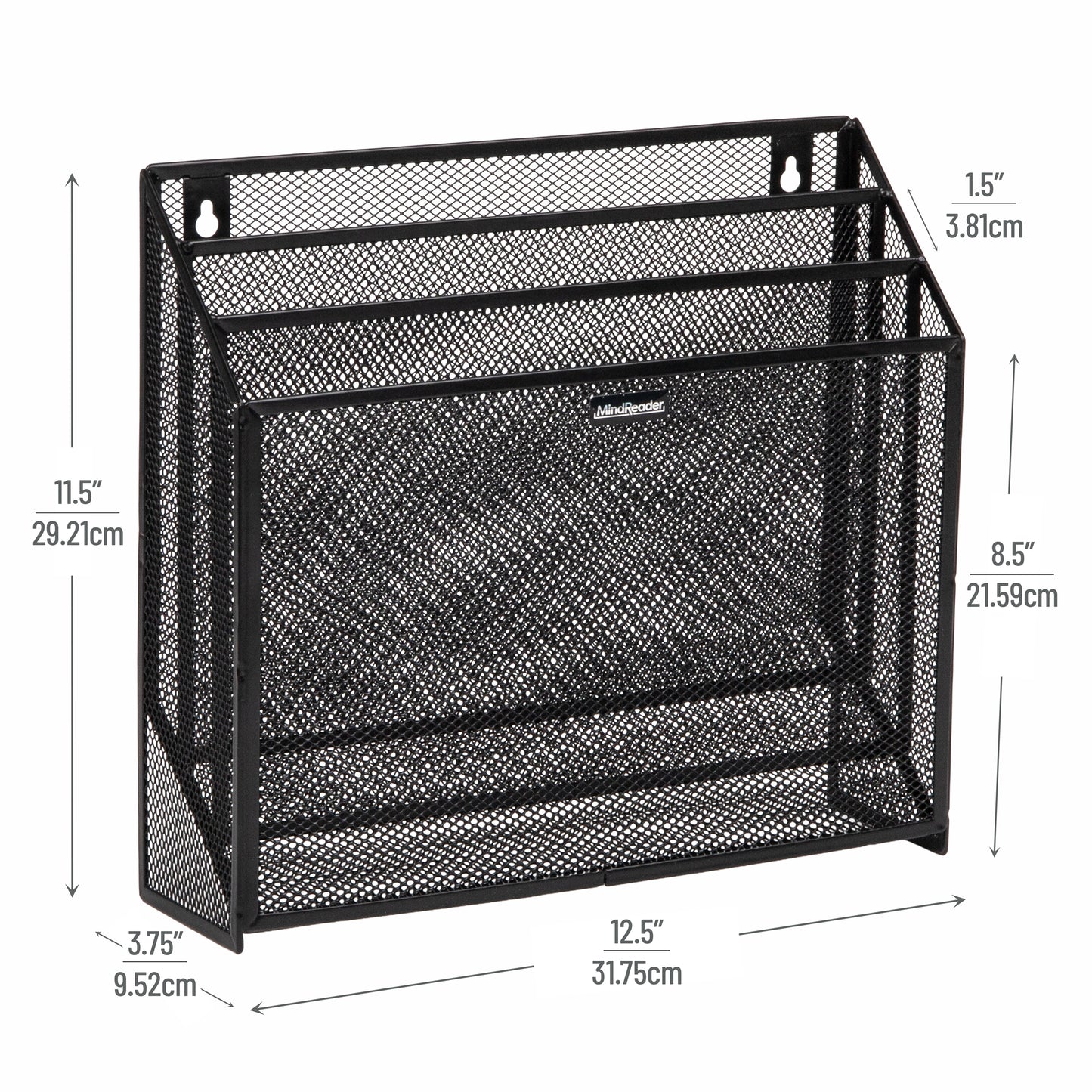 Mind Reader Vertical File Storage, Desktop Organizer, Wall Mount, Office, Metal Mesh, 12.5"L x 3.75"W x 11.5"H