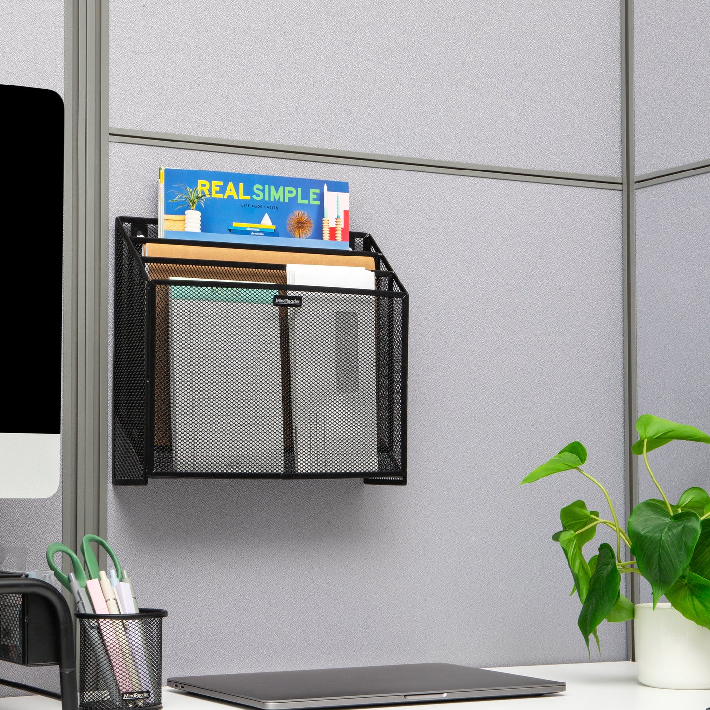 Mind Reader Vertical File Storage, Desktop Organizer, Wall Mount, Office, Metal Mesh, 12.5"L x 3.75"W x 11.5"H