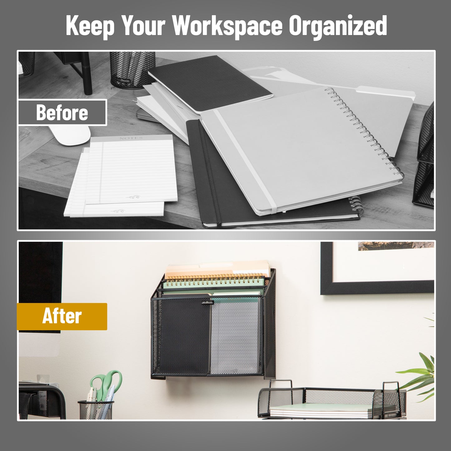 Mind Reader Vertical File Storage, Desktop Organizer, Wall Mount, Office, Metal Mesh, 12.5"L x 3.75"W x 11.5"H