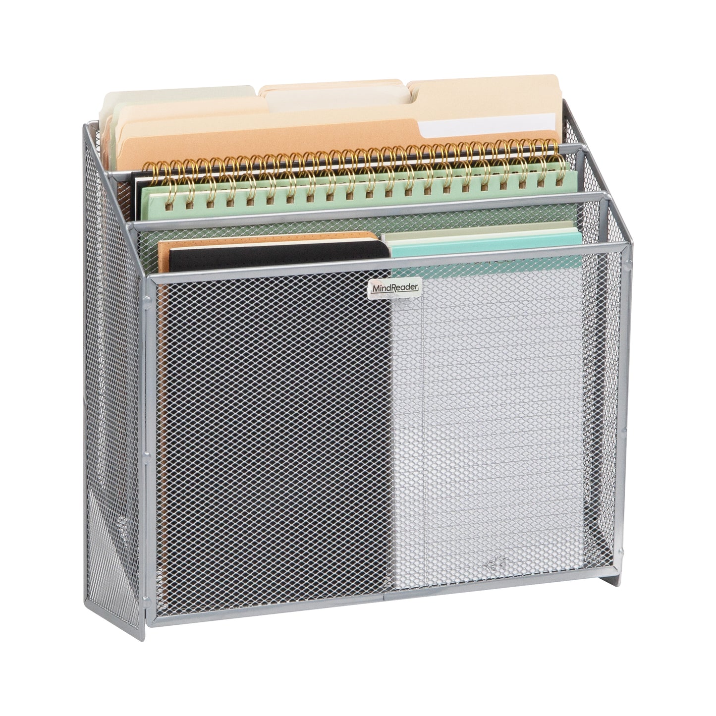 Mind Reader Vertical File Storage, Desktop Organizer, Wall Mount, Office, Metal Mesh, 12.5"L x 3.75"W x 11.5"H