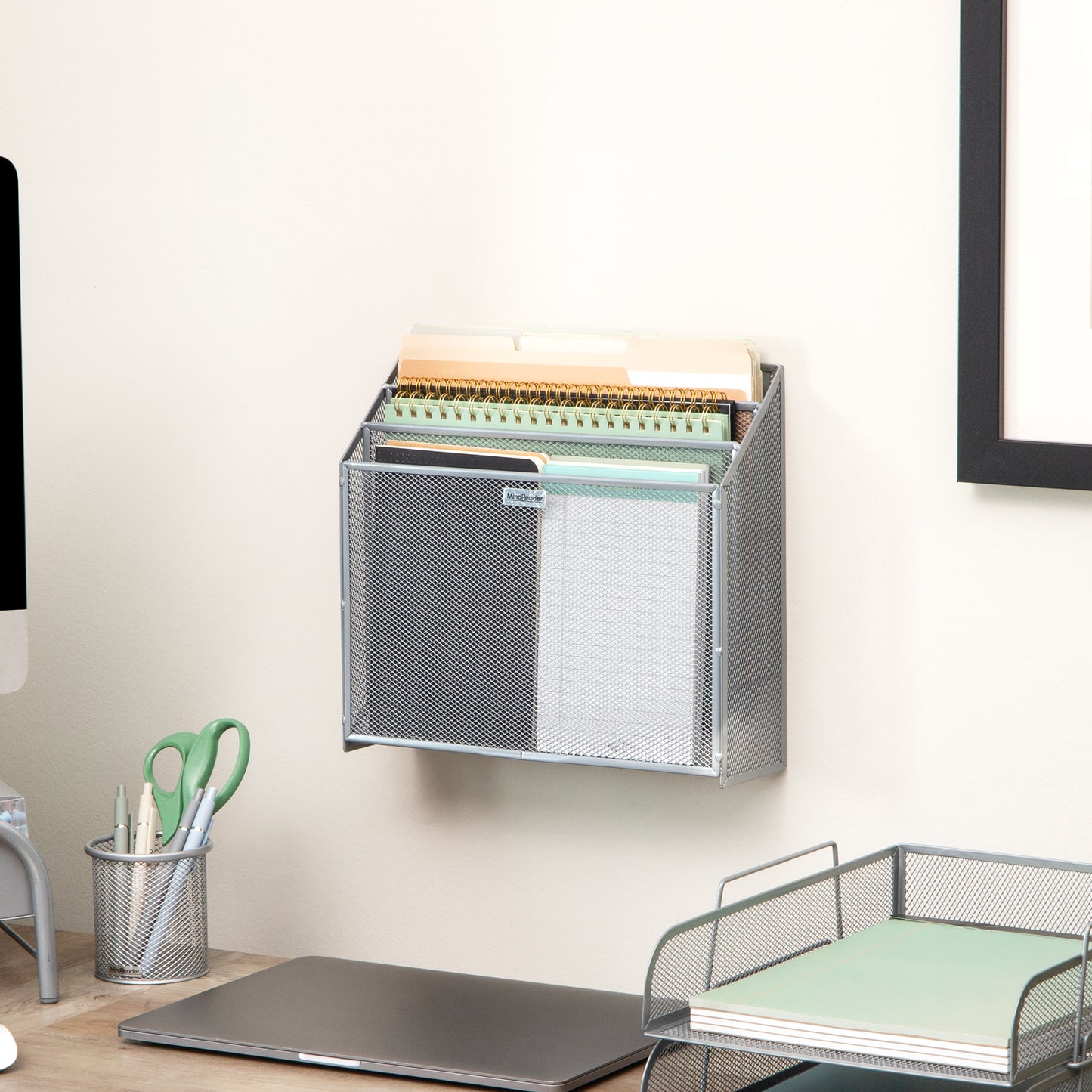Mind Reader Vertical File Storage, Desktop Organizer, Wall Mount, Office, Metal Mesh, 12.5"L x 3.75"W x 11.5"H