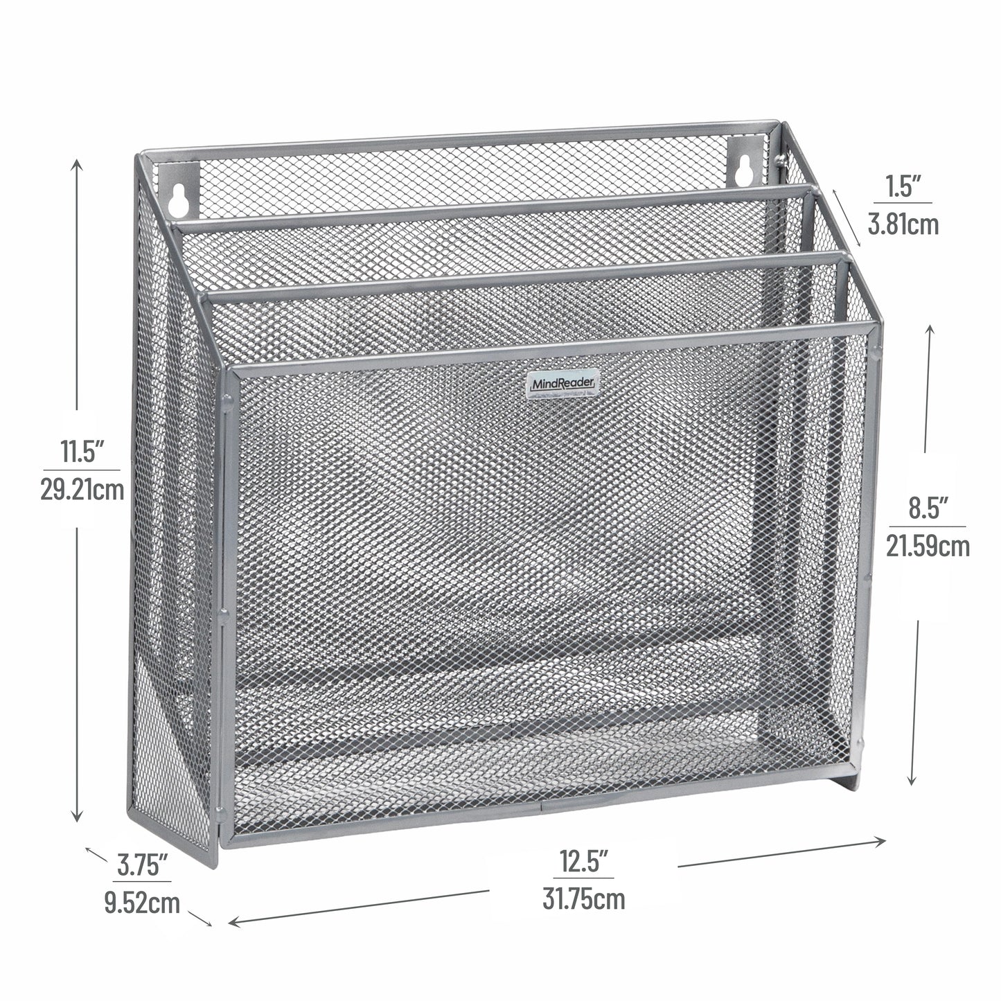 Mind Reader Vertical File Storage, Desktop Organizer, Wall Mount, Office, Metal Mesh, 12.5"L x 3.75"W x 11.5"H