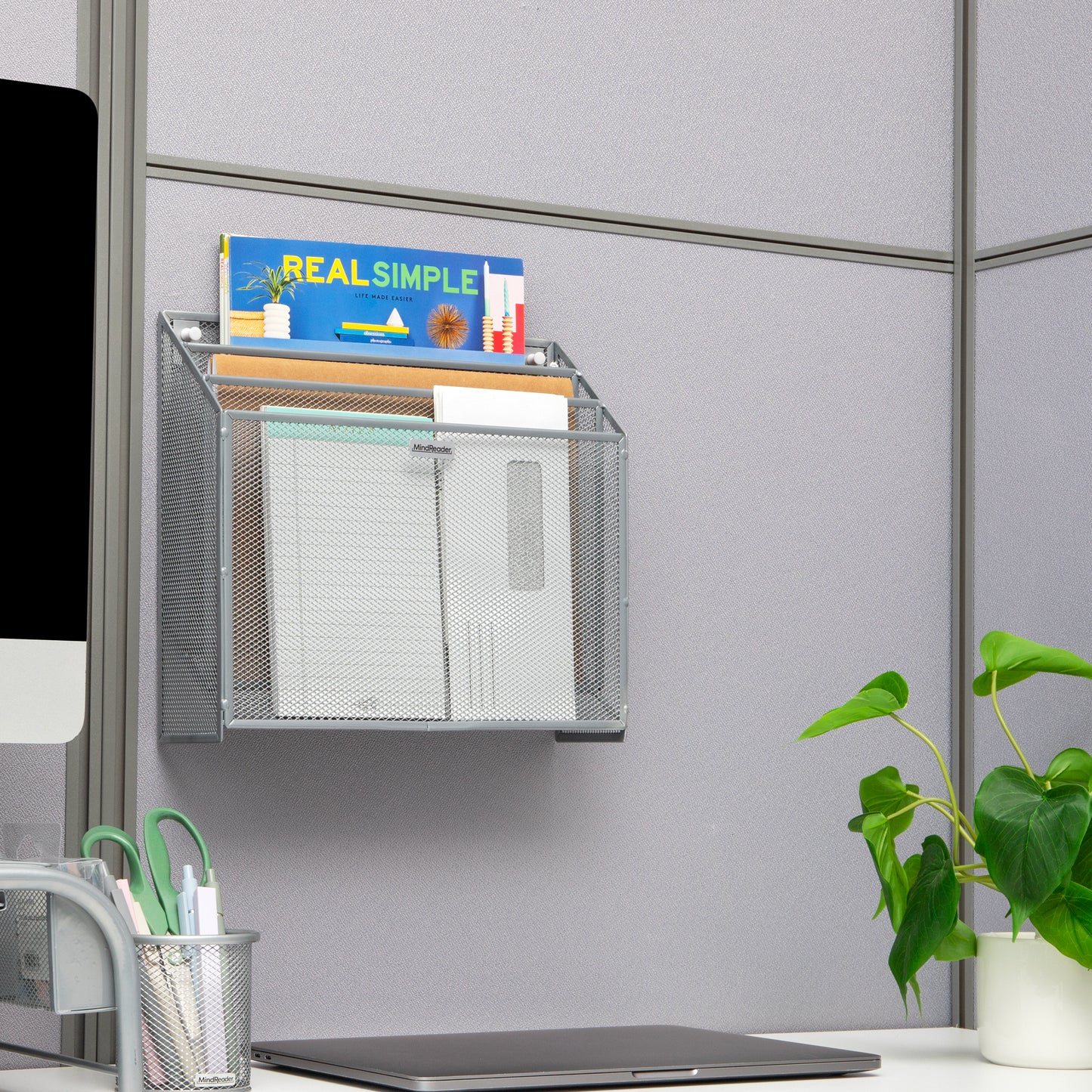 Mind Reader Vertical File Storage, Desktop Organizer, Wall Mount, Office, Metal Mesh, 12.5"L x 3.75"W x 11.5"H