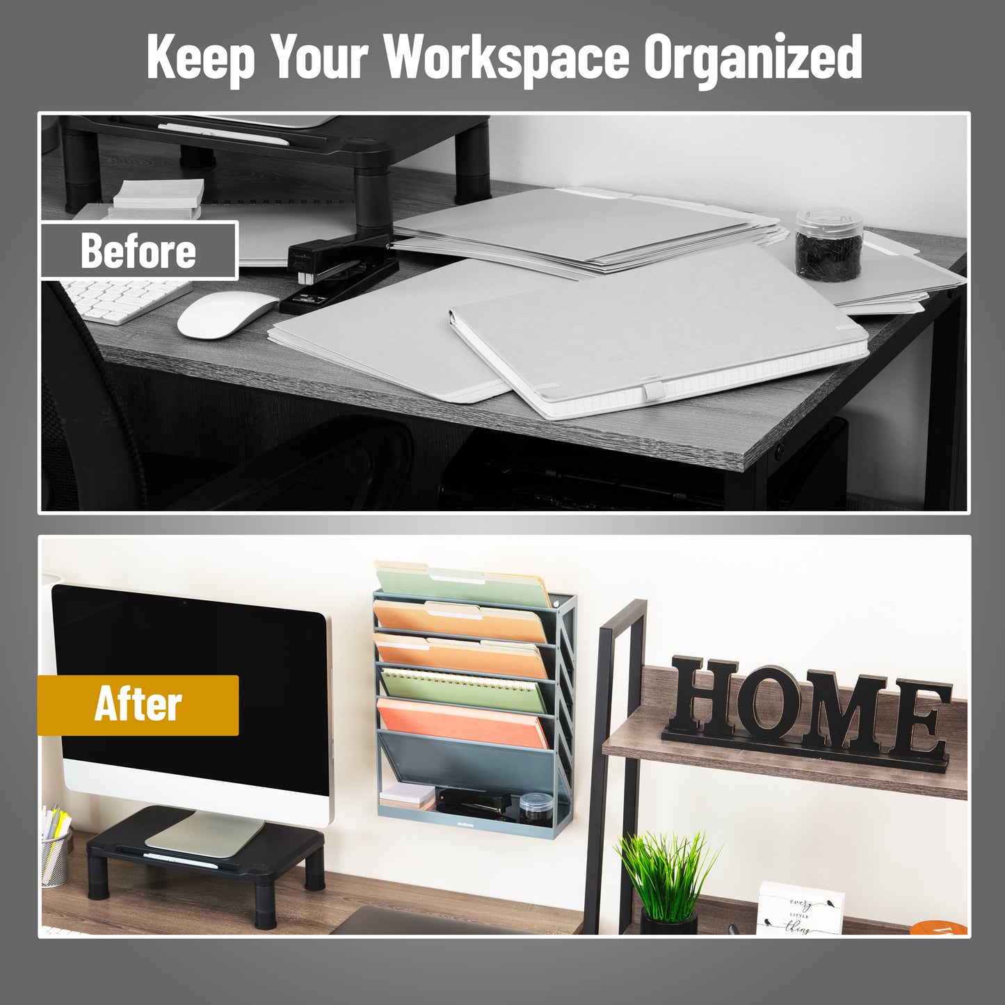 Mind Reader 5-Tier Vertical File Storage, Desktop Organizer, Wall Mount, Office, Plastic, 13"L x 4.25"W x 16"H