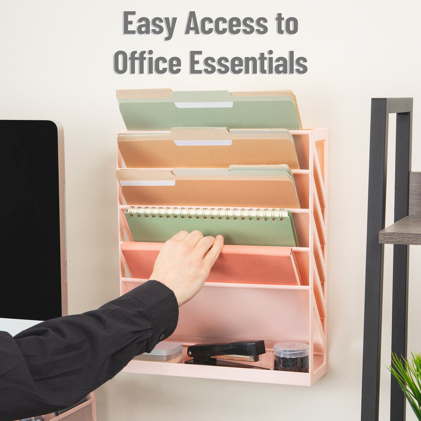 Mind Reader 5-Tier Vertical File Storage, Desktop Organizer, Wall Mount, Office, Plastic, 13"L x 4.25"W x 16"H