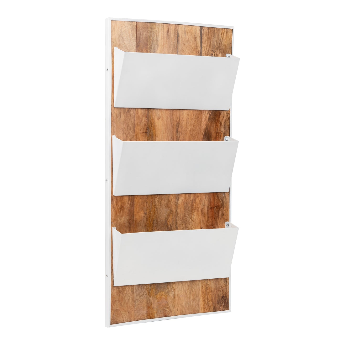 Mind Reader 3-Tier Wall-Mounted File Organizer, Wood and Metal Vertical Rack for Mail, Magazines, and Documents, Metal, Wood, White